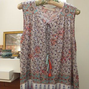 Chelsea & Violet Boho Sleeveless Blouse with Tassels, Sz M